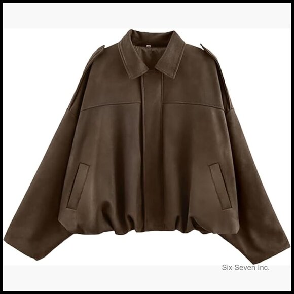 Jackets & Blazers - Faux Suede Bomber Jacket Oversized Cropped Pilot Coat